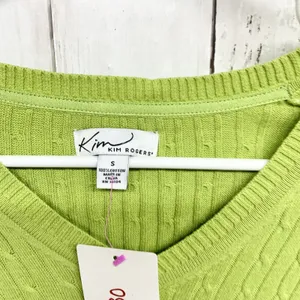 Kim Rogers Sweater Women Small‎ Green Cable Knit Crewneck Pullover 100% Cotton thumbnail 2