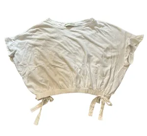 The Pants Store White Short Sleeve Drawstring Crop Top with Bows thumbnail 1