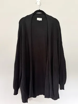 Universal Threads Black Textured Knit Open-Front Cardigan XL thumbnail 2