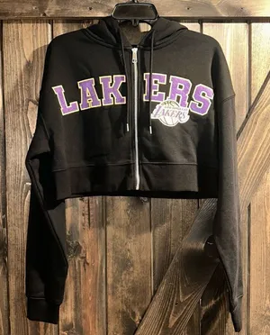 NWT‎ NBA Lakers Cropped Drop Sleeve Zip Up Hoodie thumbnail 1