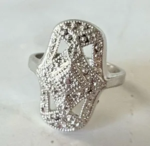 Vintage Silver Tone Rectangle Openwork Statement Ring Size 8.25 thumbnail 4