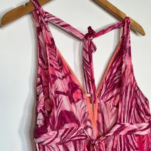 On Gossamer Fuchsia Pink Feather Print Babydoll Chemise Slip Dress Womens L thumbnail 8