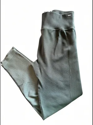 PINK Active Textured Leggings Large Sage Green High Rise Gym Yoga Athleisure thumbnail 1