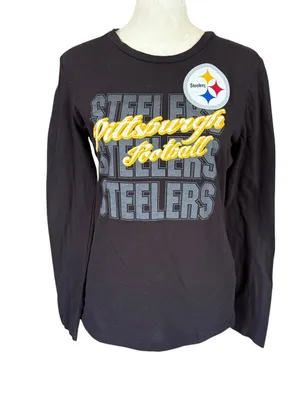 NFL Team Apparel women's Steelers football black long sleeve crewneck t-shirt M thumbnail 7