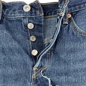 Levi’s 501 Blue Denim Distressed Cut-Off Raw Hem Button Fly Jean Shorts Size 27 thumbnail 3