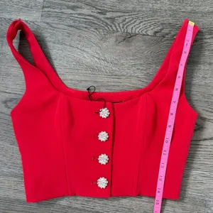 Zara Red Rhinestone Button Corset Crop Top Vest Size XS‎ Structured Boned NWOT thumbnail 9