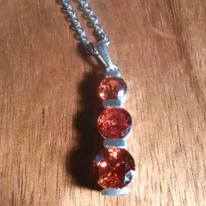 Simulated Red Diamond Sterling Silver Pendant Stainless Steel Necklace thumbnail 2