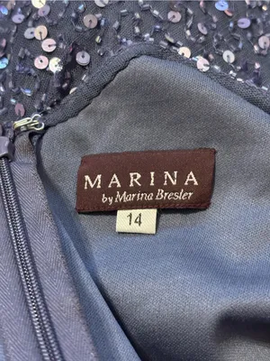 MARINA Sequin Evening Dress Blue Size L thumbnail 4