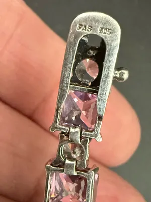 Vintage 925 Sterling Silver Princess Cut Pink CZ & Clear Round Tennis Bracelet thumbnail 12