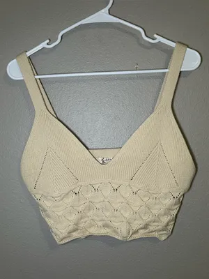 Free People Neutral Crochet Knit Boho Cami Crop Top Women’s Size Large thumbnail 2