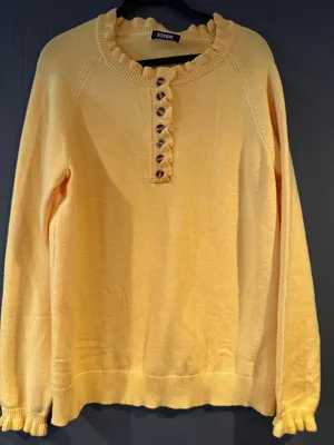BTFBM Large Golden Yellow Ruffle Henley Sweater Cottagecore Feminine Cozy Comfy thumbnail 1