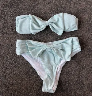 Boutique icy green bow tie high waist swimsuits thumbnail 5