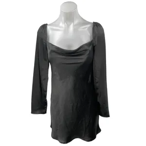 Princess Polly Black Silk Satin Long Sleeve Cowl Neck Mini Slip Dress Size 4 thumbnail 2