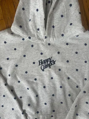 🩶Happy Camp3r Heather Gray Polka Dot Appliqué Hoodie 🩶 BRAND NEW thumbnail 2