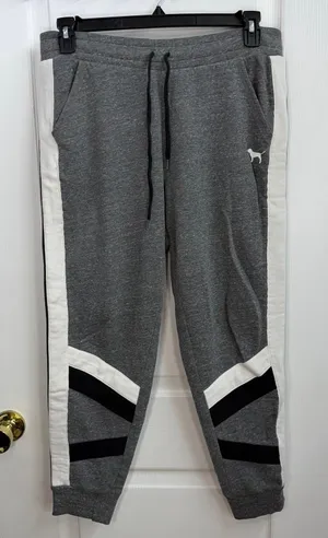 PINK Victoria's Secret gray pull‎ on fleece lined pocket jogger sweatpants large thumbnail 1