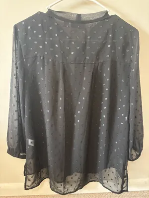 Elle Black Sheer Tie-Neck Dot Blouse thumbnail 2