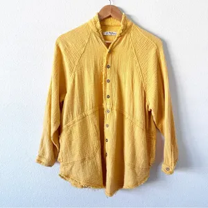 Free People We The Free Oversized Gauze Button Down Top Yellow Boho Shirt thumbnail 2