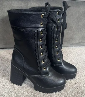 Women’s Black Lace Up Chunky Heeled Platform Boots Size 5.5 (EU 36) NEW thumbnail 1