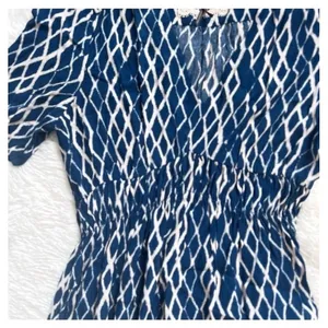 Anthropologie HD IN PARIS Blue White Diamond Printed Smocked Mini Dress Size 4 thumbnail 6