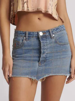 NWT Free People One Teaspoon Junkyard Low Waist Mini Denim Skirt - Tropical Blue thumbnail 1
