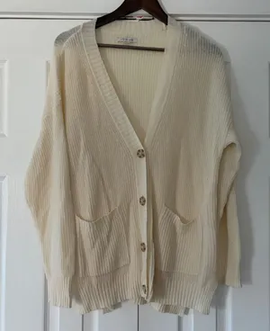 American Eagle‎ Cream Knit Button Front Cardigan Sweater Ivory Small Pockets thumbnail 1