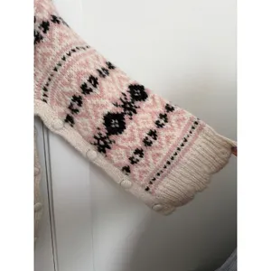 Zara Oversized Fair Isle Knit Sweater Pink Cream Side Button M-L NWT thumbnail 6