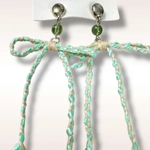Free People Candy Baby Bow Dangle Earrings Sea Foam Ivory Braid Coquette Mermaid thumbnail 6