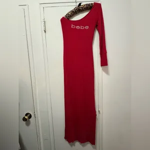 Y2k Bebe Deep Red One Shoulder Maxi Dress (Xs/S) thumbnail 2