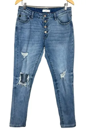 KanCan Jeans Womens 11/29 Blue Girlfriend Mid‎ Rise Distressed Denim Button Fly thumbnail 1