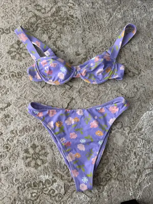 PacSun eco floral penny purple Swim two piece bikini set thumbnail 3