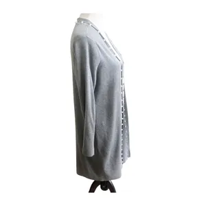 Chico's Cardigan Womens Size 1 Gray Knit Delicate Pearl Embellishment Open Front thumbnail 2