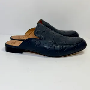 G/FORE Skull & T's Embossed Leather Mules Womens 7.5 Blue Preppy Gothic Twilight thumbnail 3