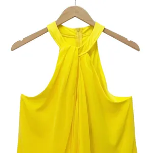 NWT Meghan LA Aphrodite Maxi Dress Size Medium Yellow Halter Ruffle Slit Gown thumbnail 7