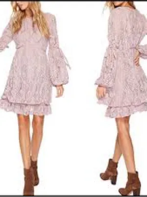 Free People Womens Dress Crochet Lace Balloon Sleeves thumbnail 4