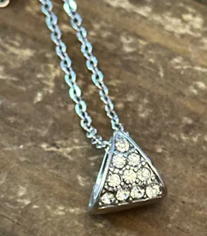Silver tone pave triangle pendant necklace thumbnail 4