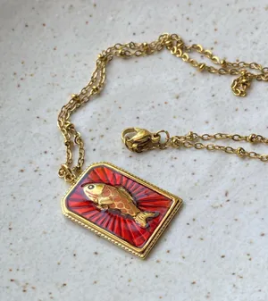 Handmade gold tone stainless steel & enamel fish necklace 🐟🌀 thumbnail 4