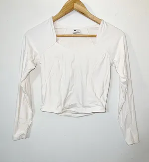 All in motion Off White Long Sleeve Square Neck Corset Active Crop Top thumbnail 1