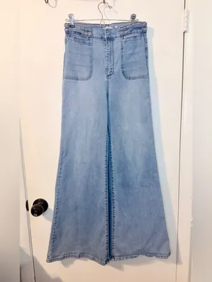 A Loves A Light Wash High Rise Wide Leg Jeans Size 26 Lattice Belt Flare thumbnail 2