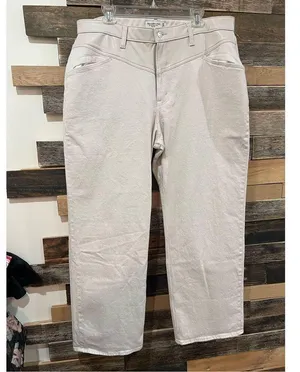 Abercrombie & Fitch NWT High Rise 90s Relax Jean denim&faux leather sz 34 (18R) thumbnail 2