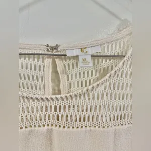Cream Sleeveless Shift Dress XL Textured Crochet Yoke Lined Neutral Minimalist thumbnail 3