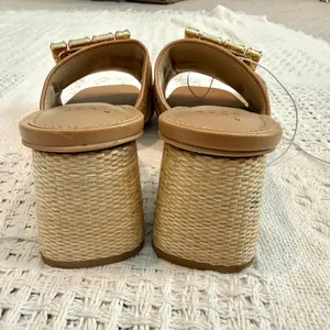 A New Day 7.5 raffia embellished buckle block heel sandal 3648 thumbnail 3
