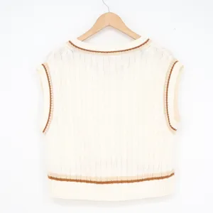 H&M Divided Cream Cable Knit Sweater Vest V-Neck Striped Trim Womens Size M thumbnail 5