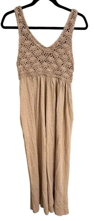 Aerie Tan Koko Brown Boho Crochet Knit Maxi Dress Medium NWT thumbnail 1