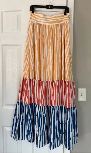 TOV Los Angeles Multicolor Tiered Stripe Maxi Skirt Vacation Resortwear thumbnail 1