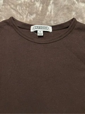 Credos Tee Women's Size S Long Sleeve Ribbed Brown Tee thumbnail 5