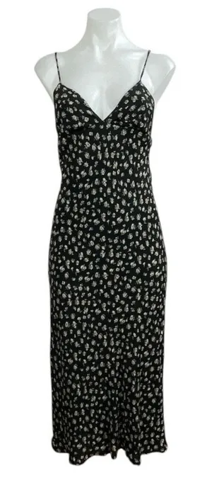 Urban Outfitters Ramona Black Floral Sleeveless Midi Cami Tank A-Line Dress XS thumbnail 1