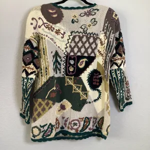 Vintage 90s Patchwork Knitted Retro Embroidered Cottagecore Goblincore Sweater S thumbnail 3