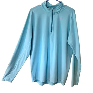NIKE RUNNING TOP 1/2 Zip Collar Teal SZ LG Long Sleeve Finger Holes Athletic thumbnail 2