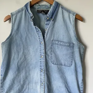 NY Line Vintage 1990's Blue Denim 100% Cotton Tank Top Collar Women Size Medium thumbnail 3