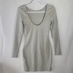 Bobi Athletic Scuba Scoop Back Long Sleeve Mini Bodycon Dress Size S Light Grey thumbnail 3